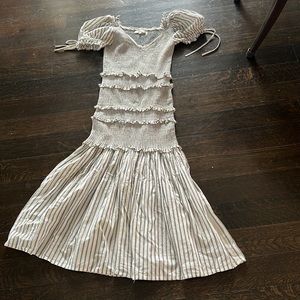 LoveShackFancy Blue and White Ruched Dress